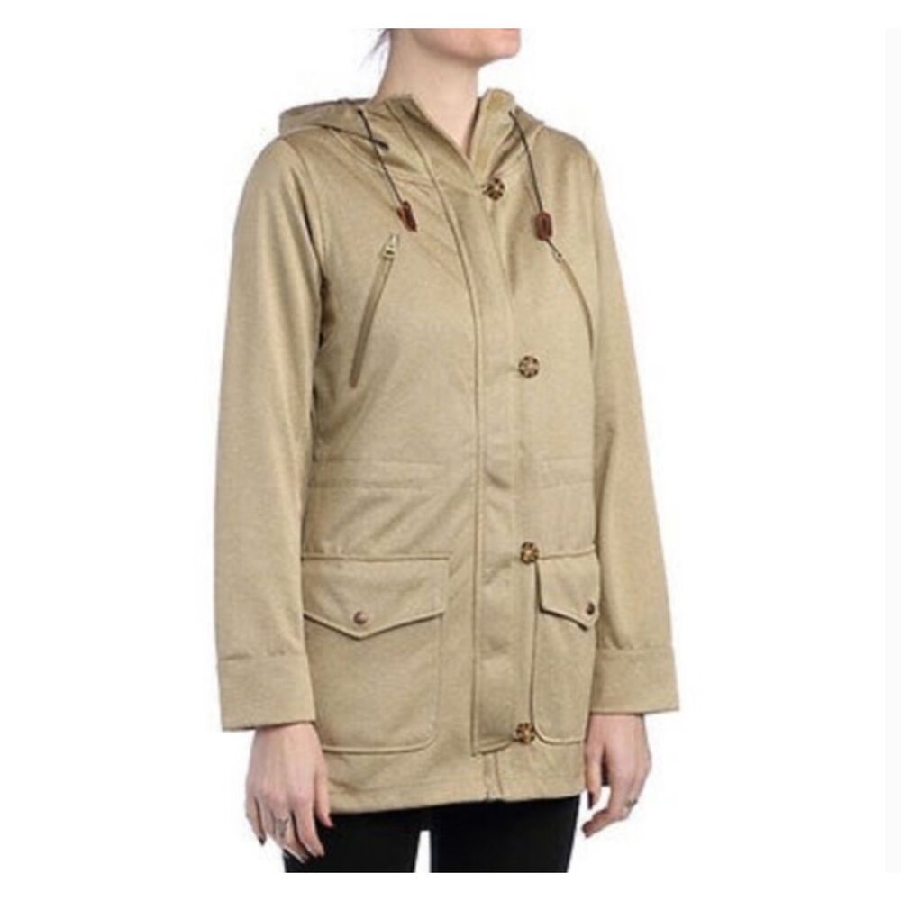 Burton Dryride Hooded Snowboard Jacket LARGE Snow Winter Beige Long Pockets Hood